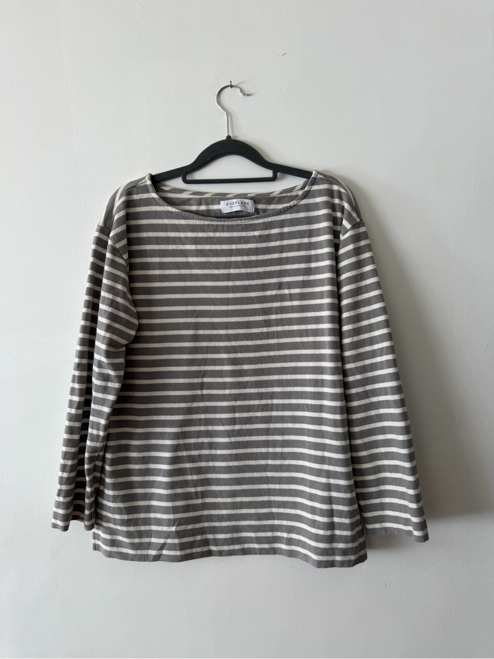 Everlane Mariner Gray & White Striped boatneck Long Sleeve Shirt Large L